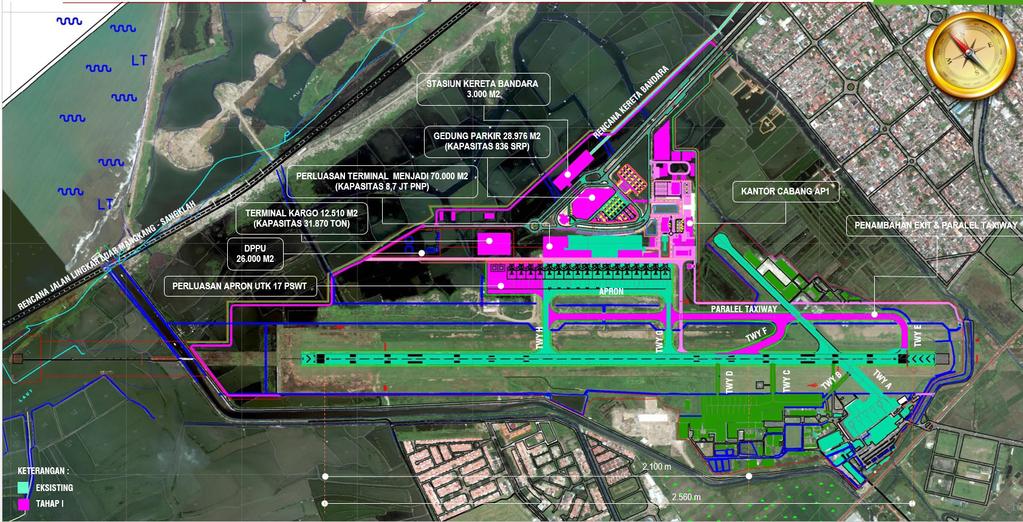 masterplan pengembangan TAHAP I FASE 1 (2014-2018) TAHAP I FASE 2 (2018-2027) EKSISTING - Kapasitas terminal 800 ribu penumpang/tahun - Runway 2.560 m - Apron 29.
