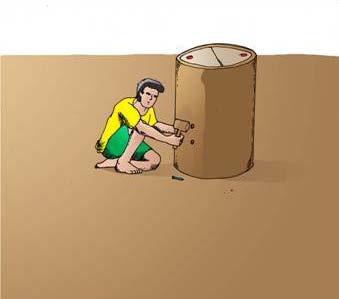 Gambar 1. Siapkan drum kapasitas 200 liter 2) Buat dua buah lubang di sisi drum yang mempunyai diameter ¾ ".