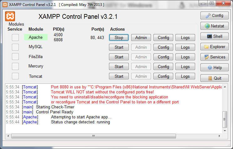 Xampp Apache (Web Server), PHP, MySQL Xampp Control Panel Terdiri dari beberapa modul : Apache