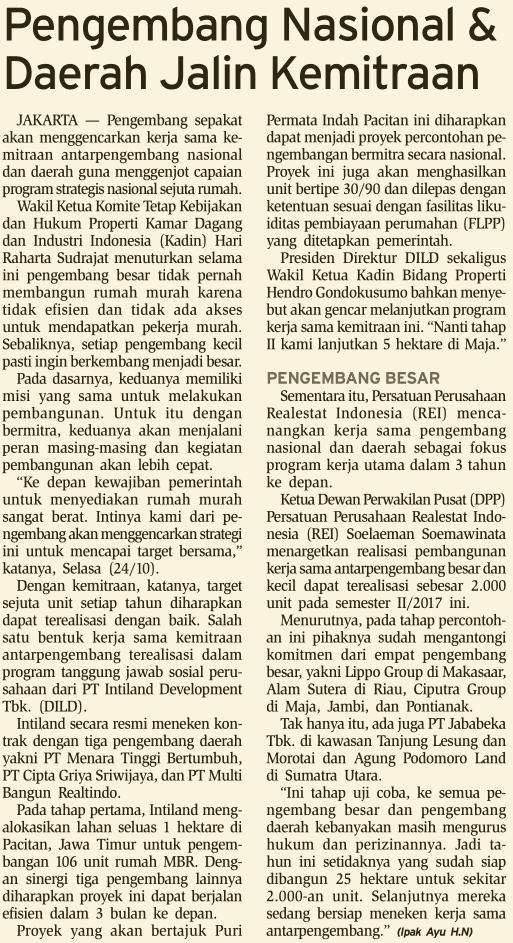Judul Pengembang Nasional & Daerah Jalin Kemitraan Tanggal Rabu, 25 Oktober Media Bisnis Indonesia (Halaman, 27) Pengembang sepakat akan