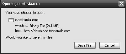 6 Jendela untuk mengunduh File Camtasia File instalasi Camtasia yang diunduh berukuran lebih dari 200 MB sehingga Anda memerlukan