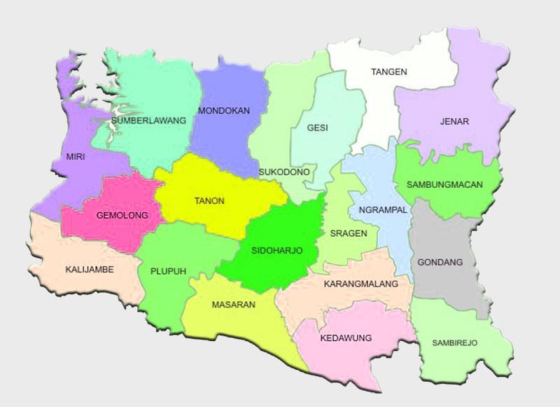 60 GAMBAR 4.2 Peta wilayah Kabupaten Sragen Sementara itu, Kabupaten Sragen merupakan kabupaten yang terletak paling timur di Provinsi Jawa Tengah yang berbatasan dengan Kabupaten Ngawi Jawa Tengah.