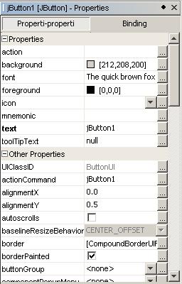 d. JButton() JButton digunakan untuk membentuk sebuah komponen button (command button), yang digunakan untuk memproses sebuah program, diantaranya : 1) Background : untuk mengubah warna belakang