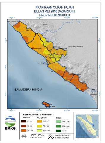 A.2 Prakiraan Curah Hujan Das II Mei 2018 Berdasarkan hasil perhitungan dan analisis serta mempertimbangkan kondisi dinamika atmosfer di wilayah Indonesia dan sekitarnya, maka prakiraan Curah Hujan