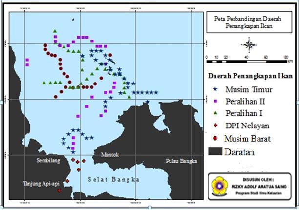 Gambar 3. Peta Daerah Penangkapan Ikan ikan tongkol dan tenggiri.