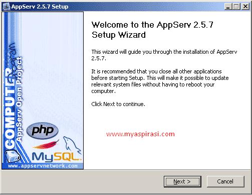 PANDUAN INSTALL APPSERV AppServ adalah sebuah software yang memiliki full feature dari Apache, MySQL, PHP, phpmyadmin sehingga Anda tidak perlu menginstal Apache, MySQL, dan PHP secara terpisah.