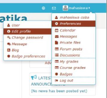 Gambar 4 Profile Setelah klik edit profile maka user dapat merubah. Untuk merubah profile, mahasiswa hanya di perbolehkan merubah, nama, alamat email (email aktif) yang digunakan melalui menu setting.