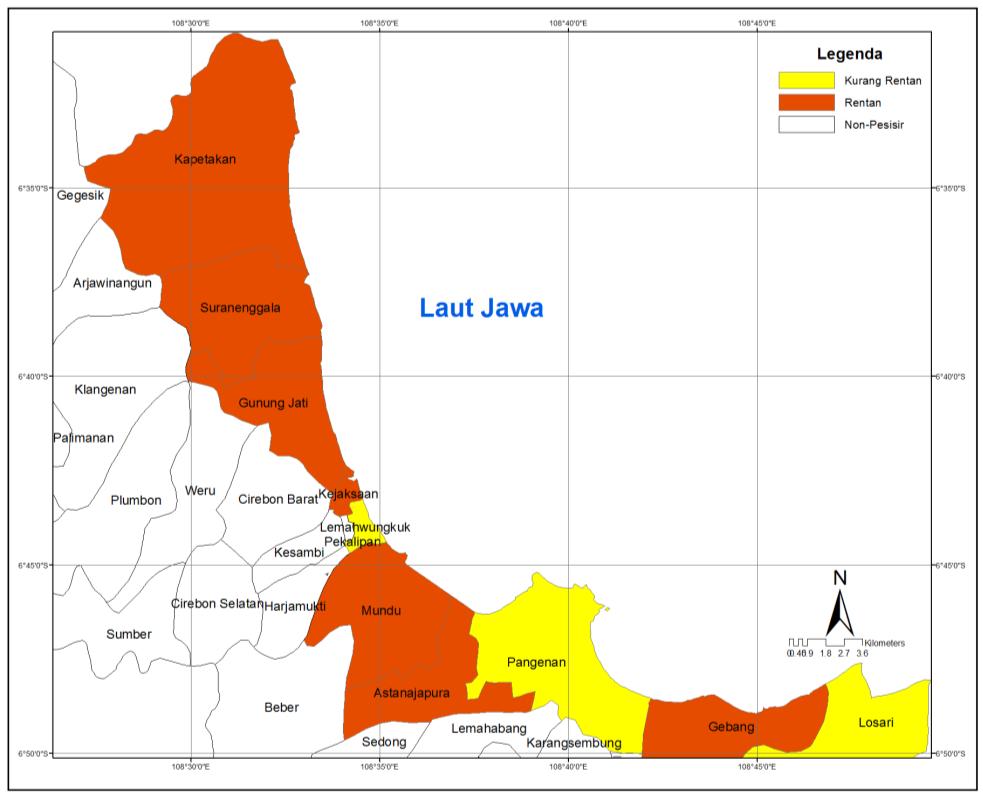 Gambar 4.18. Peta Kerentanan Wilayah Pesisir Cirebon terhadap Abrasi pada Bulan Juli 2011 Pada Gambar 4.