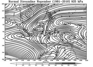 Normalnya, pada bulan November Indonesia didominasi oleh angin dari arah Samudera Pasifik di utara equator sedangkan di selatan equator arah angin berhembus dari arah