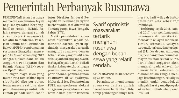 Judul Pemerintah Perbanyak Rusunawa Tanggal Media Media Indonesia (Halaman, 17)