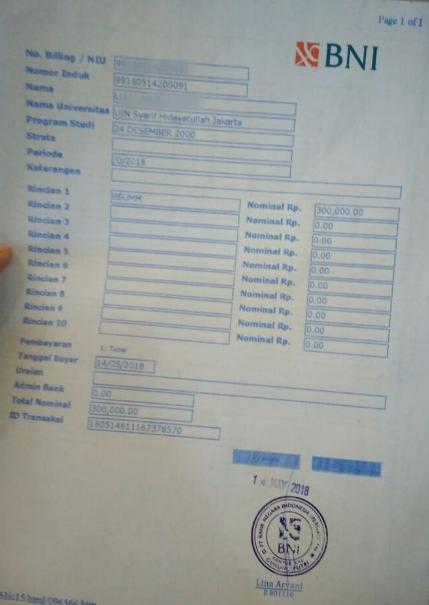 Silahkan simpan bukti Pendaftaran ini untuk kemudian melakukan pembayaran di Bank-bank Mitra UIN Syarif Hidayatullah Jakarta, kemudian ID dan PIN untuk Login pada Menu Calon Peserta PMB.