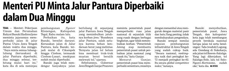 Judul Menteri PU Minta Jalur pantura diperbaiki dalam dua minggu Media Koran Tempo (Halaman, 36)