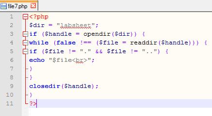 2. Simpanlah script tersebut dengan nama: file7.php di folder: c:/xampp/htdocs 3.