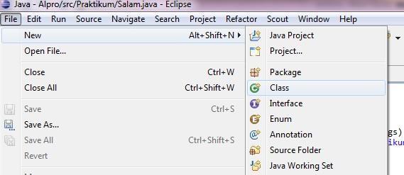 Buatlah class baru pada menu File New Class dengan nama Salam.
