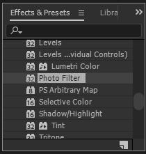 Klik Color Correction >Photo Filter pada panel Effects&Presets.