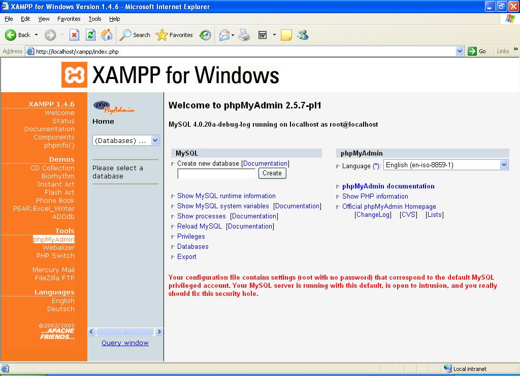 MEMBANGUN DATABASE MySQL (2) XAMPP memberikan fasilitas khusus kepada pengguna untuk membangun database MySQL melalui tool