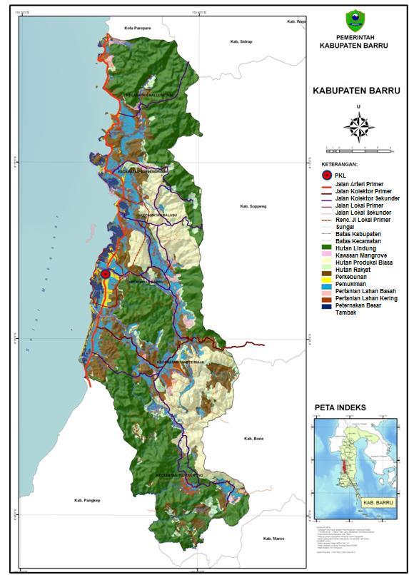 Gambar 2. Peta Guna Lahan Tahun 2010 Kawasan pemanfaatan tambak di Kabupaten Barru pada umumnya terpencar di beberapa wilayah kecamatan.