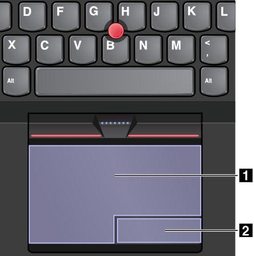 Trackpad dapat dibagi menjadi dua zona menurut fungsinya: 1 Zona klik kiri (zona klik primer) 2 Zona klik kanan (zona klik sekunder) Untuk menggunakan trackpad, lihat instruksi berikut: Tunjuk Geser