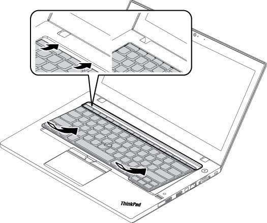 2. Masukkan keyboard ke bezel keyboard. Pastikan tepi atas keyboard (tepi yang berada dekat display) berada di bawah rangka panel keyboard. 3.