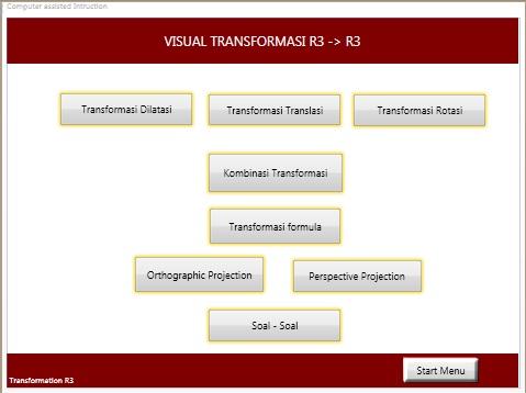 Gambar 3.5 Implementasi halaman visual transformasi Element2 Berisikan beberapa button default untuk memilih visual transformasi yang dibutuhkan, dan button default soal.