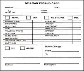 2. Bellboy/bellman errand card