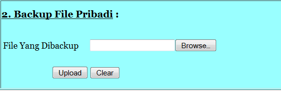 4. Pada sub menu Backup File Pribadi, tekan tombol Browse untuk