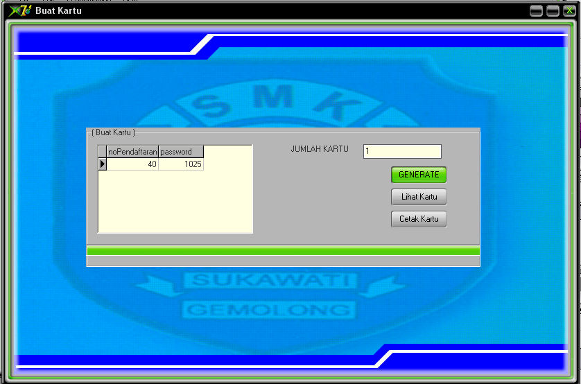 4. Desain Form Buat Kartu Gambar 4.7 adalah desain form buat kartu otomatis dari program aplikasi sistem informasi seleksi siswa baru SMK Sukawati Gemolong, yang berguna membuat No.