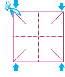 Potong kertas karton dengan ukuran 15 cm x 15 cm. 2. Buat garis diagonalnya dengan cara melipat kertas dari dua sudut yang berbeda. 3.