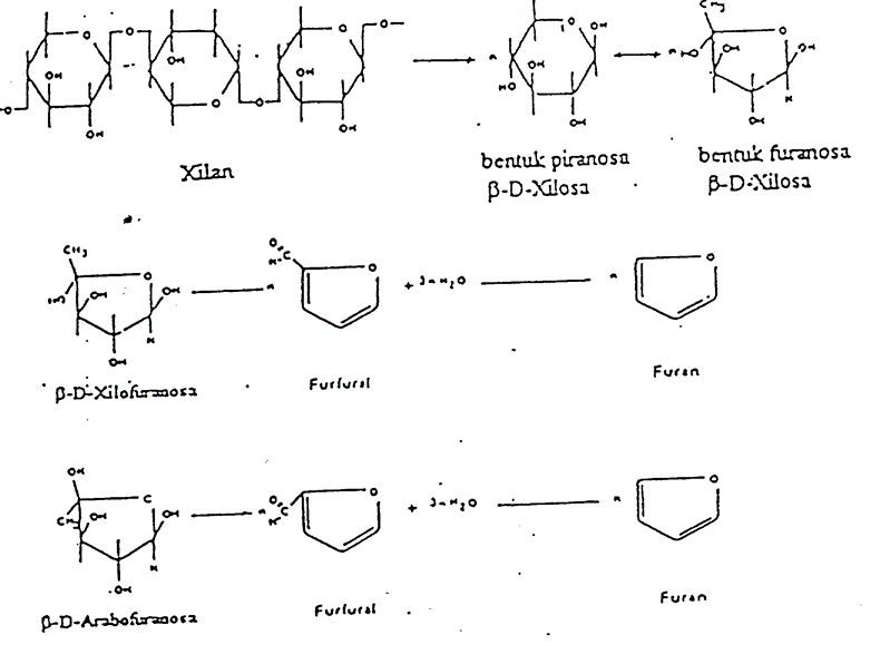 Pirolisis heksosan terutama menghasilkan asam asetat dan homolognya (Girard, 1992). Gambar 2.