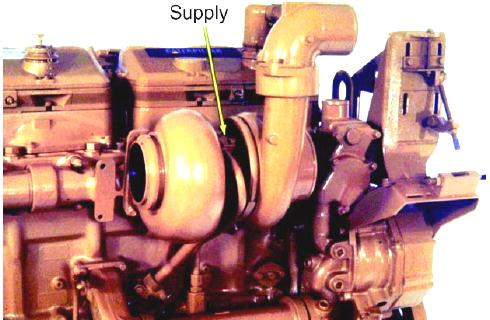 Gambar 2.27. Pelumasan Turbocharger Saluran suplai oli untuk turbocharger dihubungkan dengan saluran setelah filter.