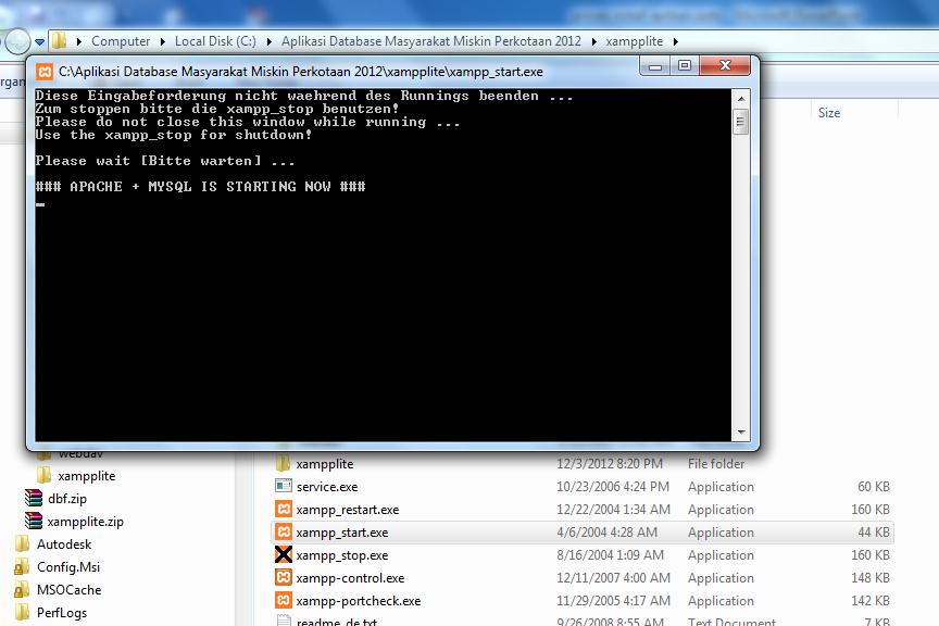 Kotak Windows xampp_start Program Apache Server sudah