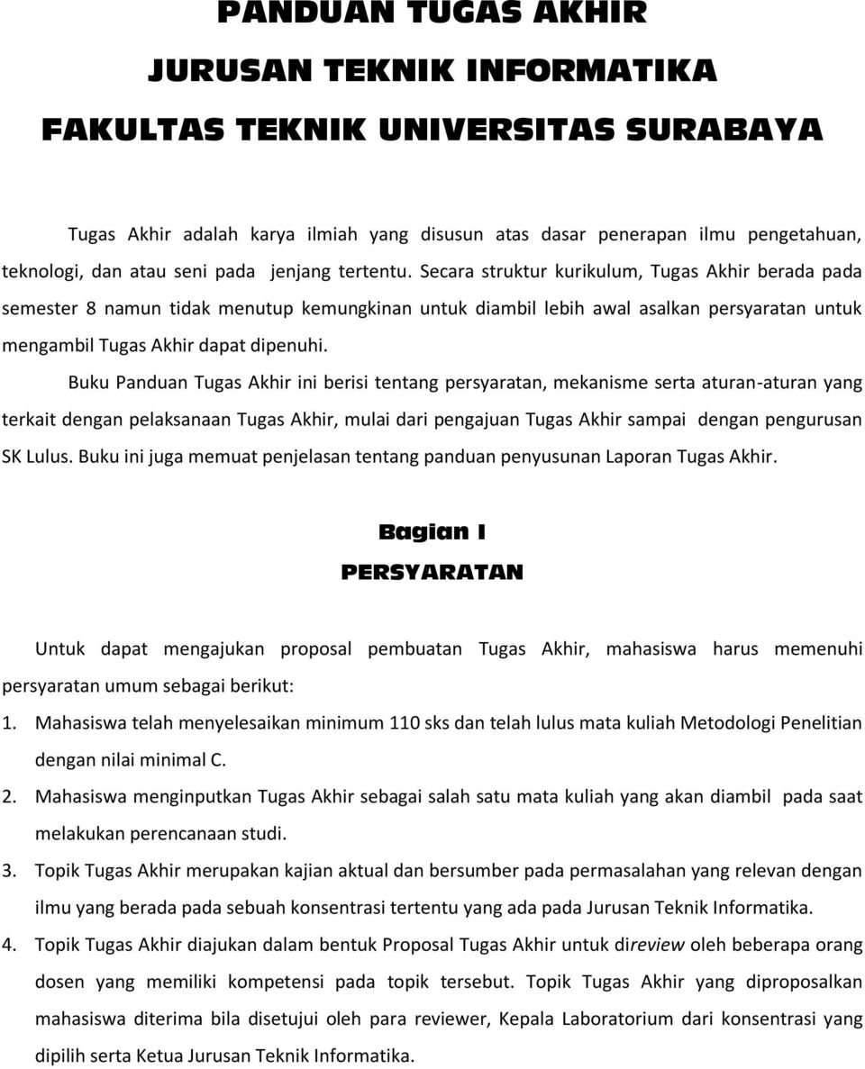 Panduan Tugas Akhir Jurusan Teknik Informatika Fakultas Teknik Universitas Surabaya Pdf Download Gratis