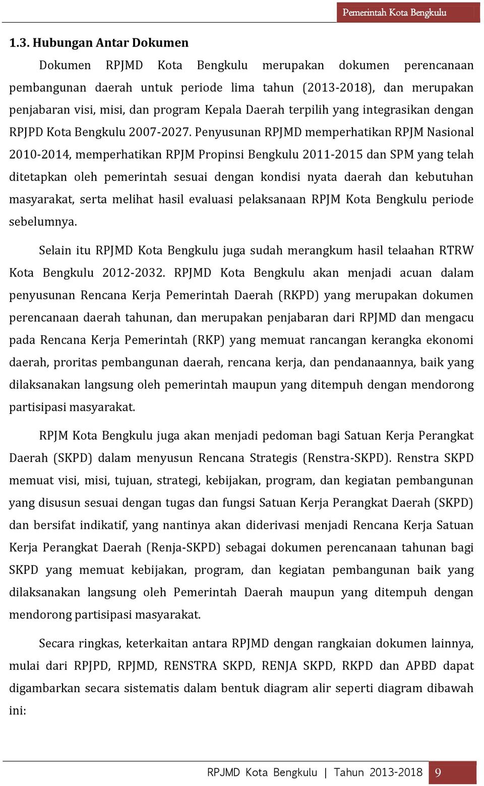 Penyusunan RPJMD memperhatikan RPJM Nasional 2010-2014, memperhatikan RPJM Propinsi Bengkulu 2011-2015 dan SPM yang telah ditetapkan oleh pemerintah sesuai dengan kondisi nyata daerah dan kebutuhan