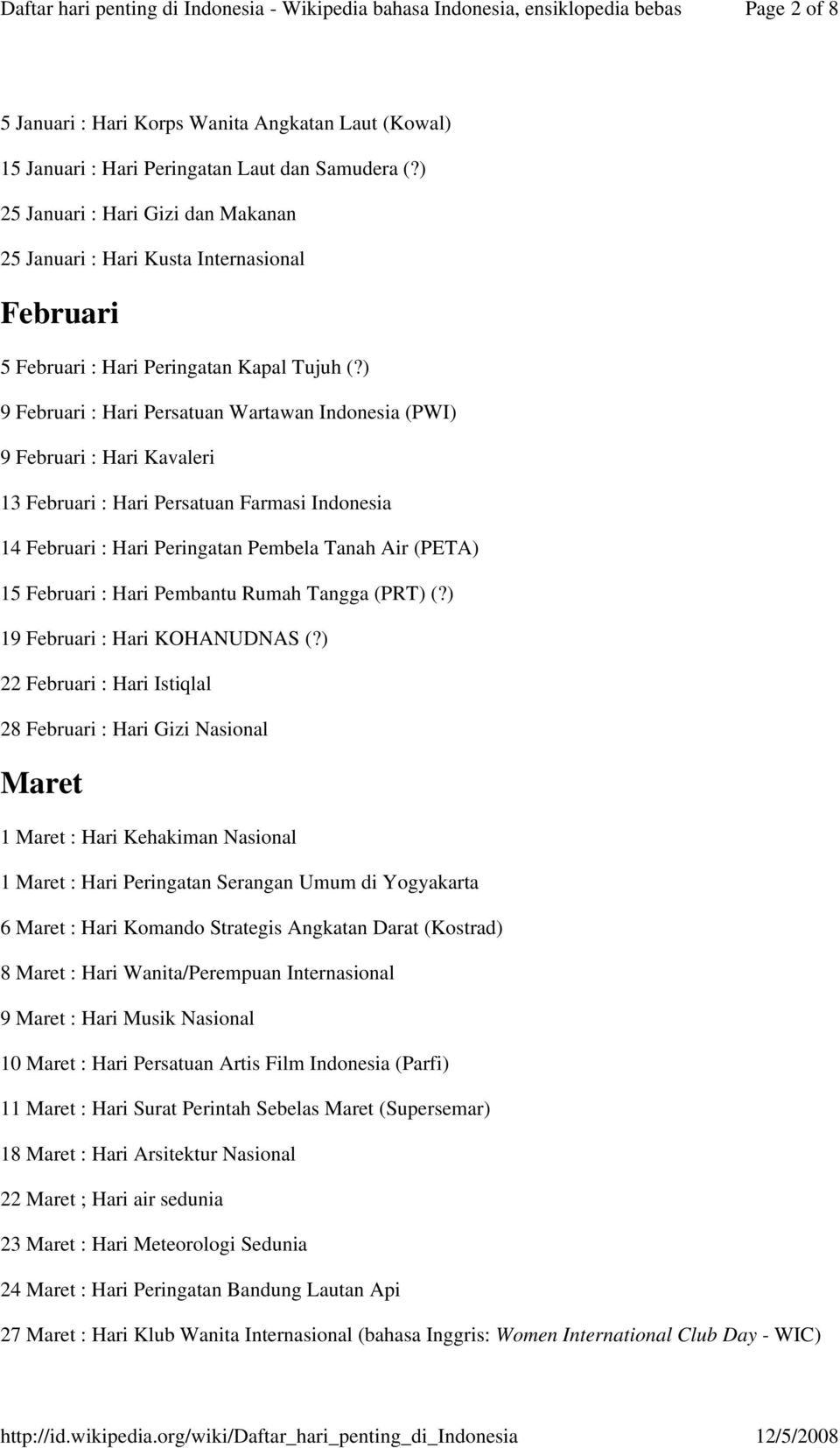 Daftar hari penting di Indonesia - Wikipedia bahasa Indonesia, ensiklopedia  bebas - PDF Download Gratis