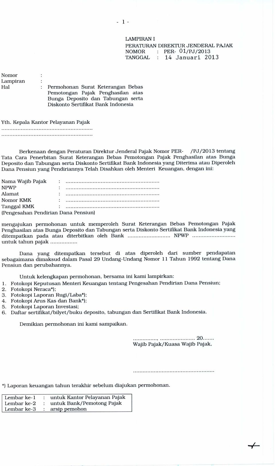 Kementerian Keuangan Republik Indonesia Direktorat Jenderal Pajak Lampiran Nomor Per 01 Pj 2013 Tentang Pdf Download Gratis