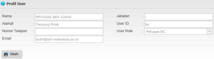 User : Profil User User Profil User 40 Menu ini digunakan untuk mengubah profil user. Langkah-langkah untuk mengubah profil user sebagai berikut: 1. Pilih menu [User Profil User]. 2.