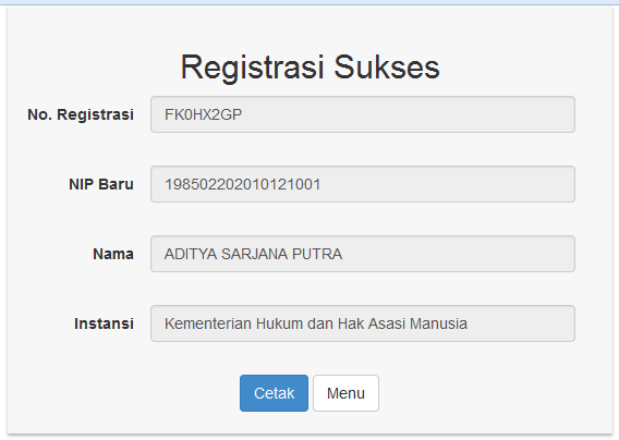 Untuk mencetak bukti registrasi klik tombol registrasi seperti