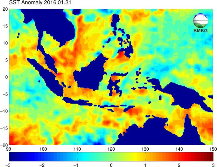 B. Outgoing Longwave Radiation (OLR) Nilai anomaly OLR di sekitar wilayah Jawa Tengah, Perairan Laut Jawa dan samudera Hindia 0 s.d -20 W/m2.