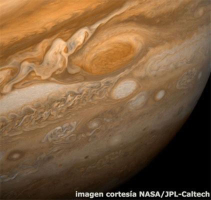 Bintik merah raksasa (Great Red Spot) di permukaan Jupiter berbentuk oval berukuran 12,000 x 25,000 km, cukup untuk menutupi dua bumi.