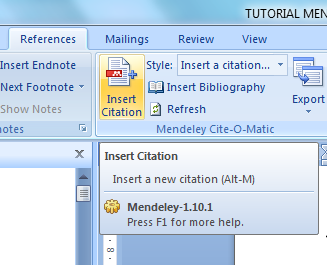 Setelah dilakukan penyimpanan, maka hasil input akan tampil dalam daftar referensi di mendeley seperti tampilan berikut Sikronisasi Mendeley dengan Ms.