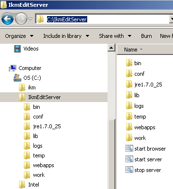 B.Cara Installasi Aplikasi PIKM EditServer 1. Copy file ikmeditserver zip ke Drive C: 2. Extrak file tersebut 3. Masuk ke folder C:\IkmEditServer 4. Jalankan Server dengan memilih Start server 5.