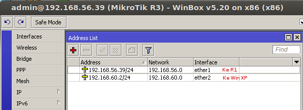 Gambar 2: Alamat IP Mikrotik R2
