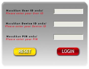 3. Masukkan User ID (Nomor handphone yang telah didaftarkan), Device ID, dan