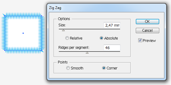3. Buat shape kotak 4. Pilih menu Effect Zig Zag OK KESIMPULAN: Dari praktek tersebut kita dapat mengetahui perbedaan dari Smooth dan corner.