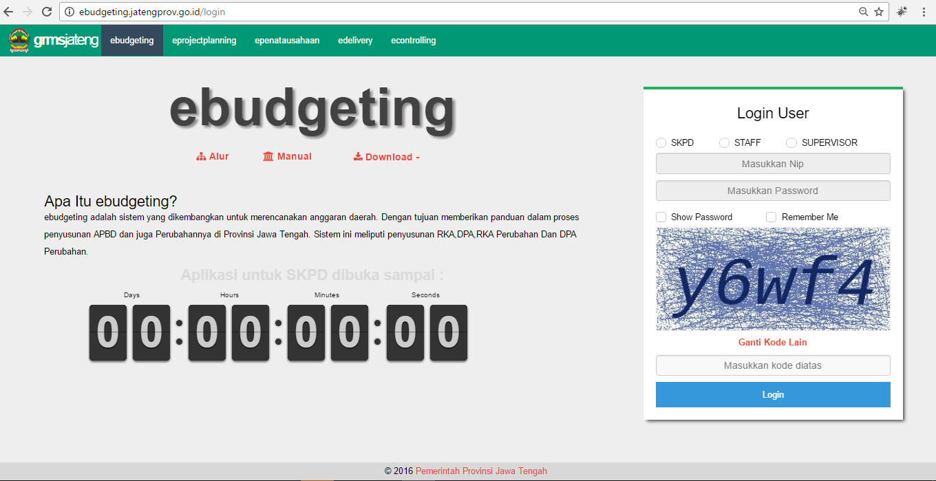 captcha yang sudah tersedia kemudian klik login untuk masuk ke aplikasi e-budgeting.