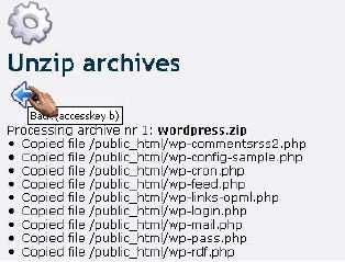 public_html FTP, centang file wordpress.zip dan klik panel unzip untuk mengekstraknya.