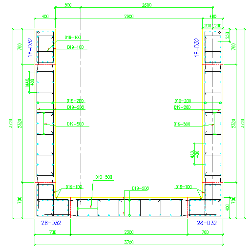 Spesifikasi dalam Shear wall Antara Lain: Bahan dasar : Besi ujung kolom Ø32 Besi pengikat Ø18 Besi utama Ø19 Lapis lindung Tebal lapis