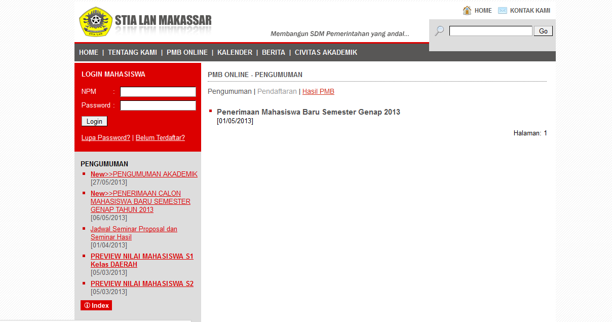 Gambar 6 Tampilan Website STIA LAN Makassar Layanan yang diberikan dan implementasinya sesuai dengan program quick wins adalah sebagai berikut: 1.