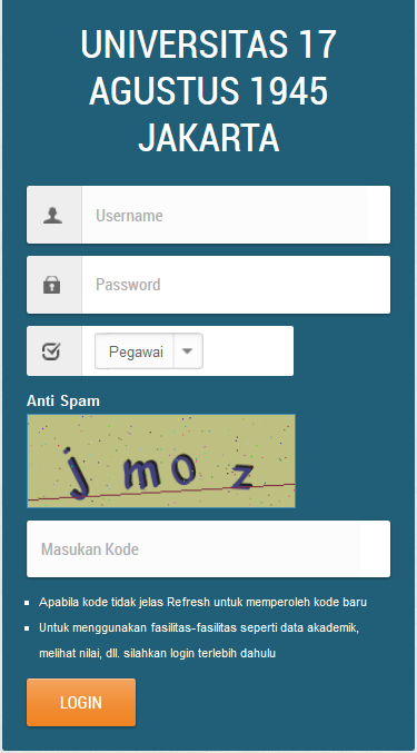 Gambar Form login ke halaman utama Pemakai harus memilih Jenis User, mengisi User ID dan Password, mengisi kode Anti-Spam sesuai dengan tampilan Anti-Spam, kemudian menekan