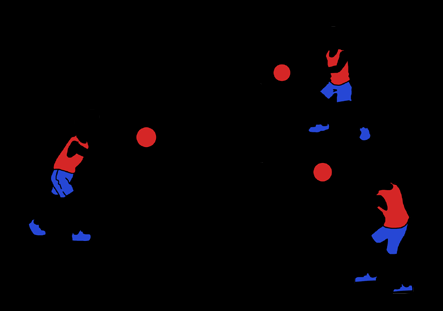 Gambar 22 : Latihan melempar dan menangkap bola berpasangan (2) Bentuk Latihan II: Bentuk Segitiga Melempar dan menangkap bola dalam formasi segi tiga, empat atau lingkaran (melempar dari